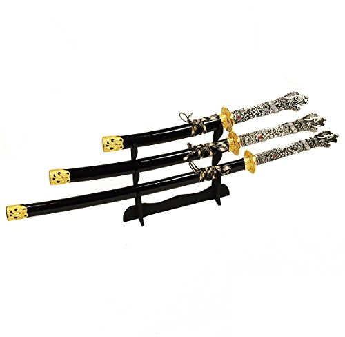 DerShogun Set di Spade Samurai Shogun Katana Wakizashi Tanto Connor Mac Spada Decorativa smussata con Testa di Spada con Supporto per Spada