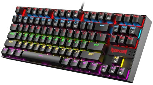 Redragon K552 Mechanical Gaming Keyboard, LED Gaming Keyboard with Red Switches, 87 Full Anti-ghosting Keys, Unique Metal Rim for Windows Gaming PC, Black