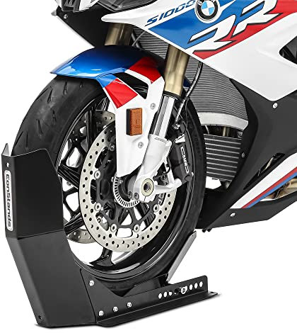 ConStands Easy Transport Fix - Motorcycle Stand compatible with BMW R NineT Scrambler Black Paddock Front Wheel Chock Transport Universal