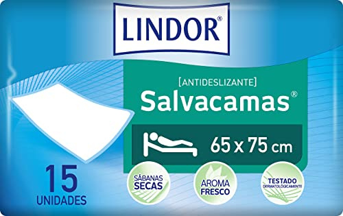 LINDOR, Empapadores de Cama 65x75, Salvacamas para Adultos, Protector de Camas, Sillas y Sillones, Desechables, Alta Absorción y Fragancia a Jazmín, 15 Unidades