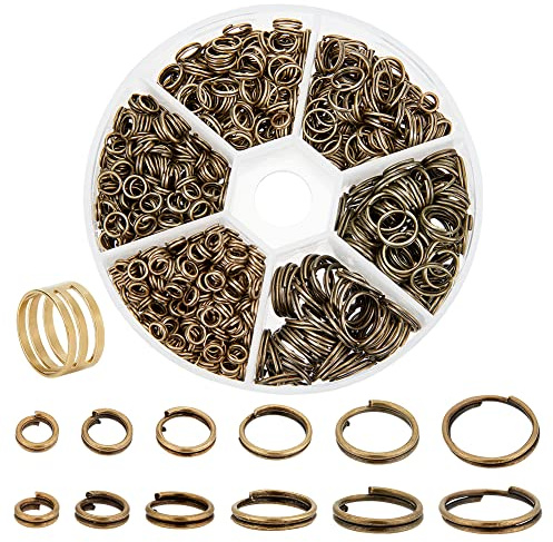 PH PandaHall 1 Boite Double Anneau de jonction Anneau ouvert Jump Ring en Fer 4-10mm Antique Bronze Color pour creation de bijoux