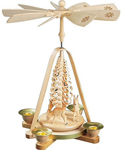 Richard Glässer Seiffen Julpyramid hjort snidad, 28 cm hög, natur, original Erzgebirge av Richard Glässer Seiffen