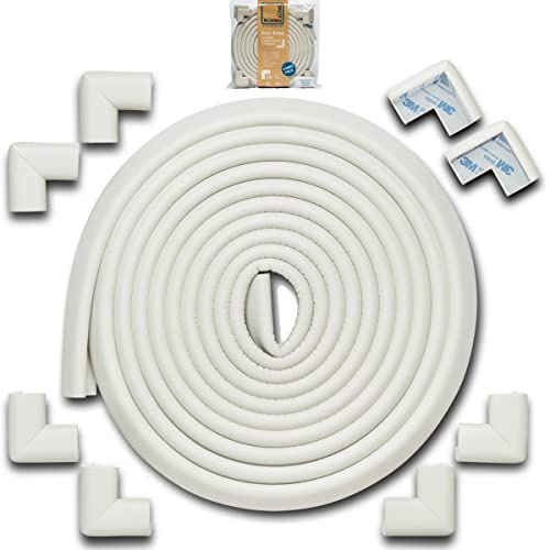 Roving Cove HeftyFit Edge Corner Protector Baby Proofing (Large 18ft Edge 8 Corners), Heavy-Duty, Soft NBR Rubber Foam, Furniture Fireplace Safety Bumper Guard, 3M Adhesive, Oyster White (Off White)