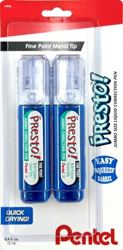 Pentel Presto Jumbo Correction Pen Fine Point, Metal Tip, 2-Packs (ZL31WBP2)