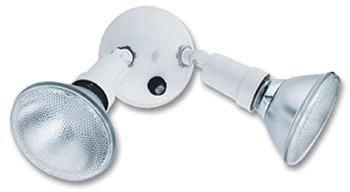 Lithonia Lighting Adjustable Dusk Dawn Security Light, Twin Par Outdoor Flood Light Holder, Photocell Sensor, 120 Volts, Uses 2 Lamps Up to 150W (Not Included), White (OFTH 300PR 120 P WH M12)