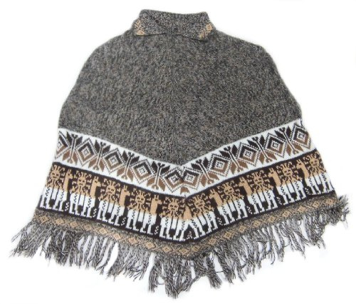 Alpacaandmore Cusquena - Poncho da donna in lana di alpaca, taglia unica grigio. Taglia unica