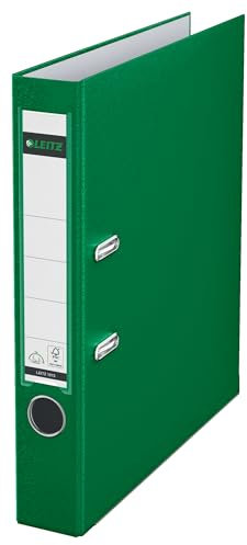 Leitz Qualitäts-Ordner 180° Plastik, das Original, DIN A4 Aktenordner 5 cm schmal, 90% Recycling-Karton, 30% Pre-Consumer Recycling-Kunststoff, Mit 180° Mechanik, 350 Blatt Kapazität, Grün, 10155055