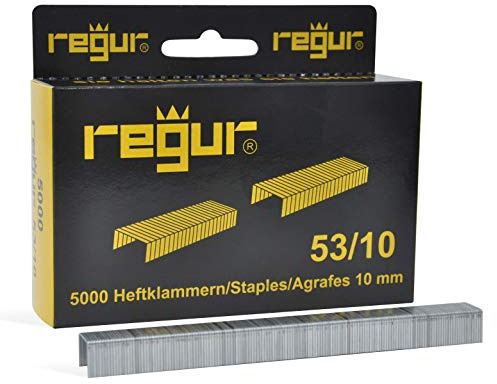 REGUR Typ 53 Feindraht-Klammern verzinkt - 5.000 Stück in der Länge 53/10 mm - Heftklammern zum Befestigen von Stoffen, Leder, Textilien sowie zum Basteln und Dekorieren