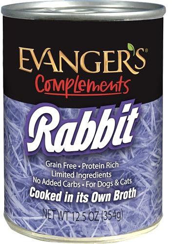Evanger's Complements Rabbit for Dogs & Cats – 12 Count, 12.5 oz Each – Single-Protein Formula Cooked in Broth – Grain & Gluten Free – Wet Dog & Cat Food