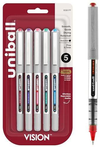 Uni-Ball 60381PP Vision Rollerball Pens, Fine Point (0.7mm), Fashion Colors, 5 Count