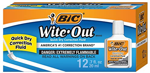 BIC Wite-Out Brand Quick Dry Correction Fluid, 20 ml, White, 12-Count
