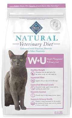Blue Buffalo Natural Veterinary Diet W+U Weight Management + Urinary Care Dry Cat Food, Veterinarian Prescription Required, Chicken, 6.5-lb Bag