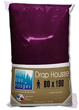 Nuit des Vosges 2101355 Cotoval Spannbettlaken Uni Baumwolle Aubergine 80 x 190 cm