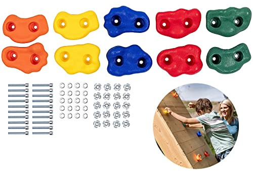 Squirrel Products 10 Large Assorted Rock Climbing Holds with Mounting Hardware - DIY Rock Wall - Ages 3+_x000D_