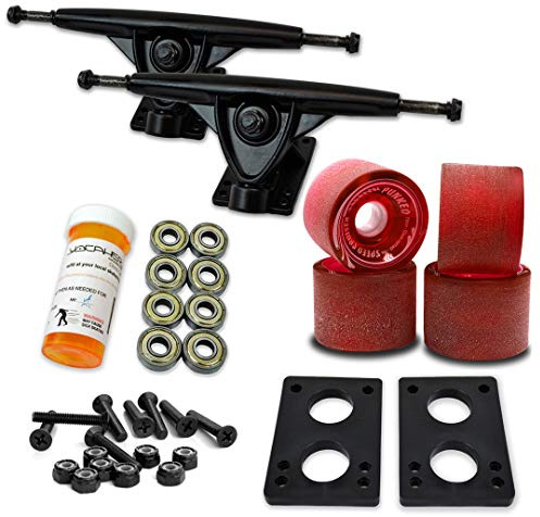 Yocaher Longboard Skateboard Trucks Wheels Combo Set 71mm Wheels + 7/180mm Heavy Duty Aluminum Black Trucks, Bearing, Riser Pad, and Skateboard Longboard Cruiser Hardware