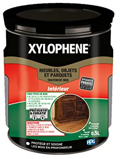 XYLOPHÈNE - Traitement bois intérieur meubles/objets/parquets - Anti Insectes - Traitement Préventif et Curatif - Incolore - 0,5L