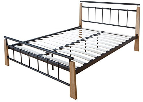 Homestyle4u 1283, Metallbett 180x200 Schwarz Braun, Bettgestell Mit Lattenrost