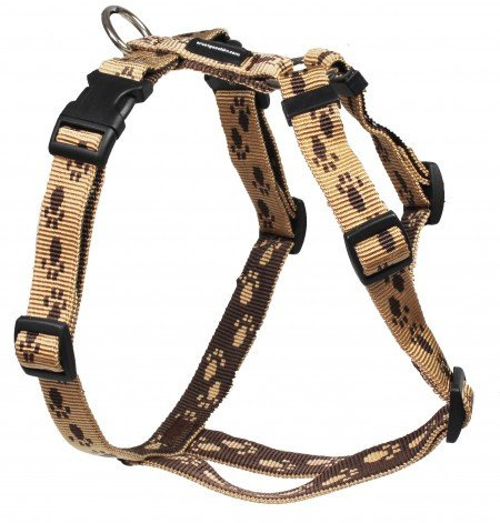 Feltmann Mopsgeschirr Hundegeschirr Soft Nylon, Beige, Braune Pfötchen, 5-9 kg, 15 mm