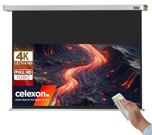 celexon Pro Écran de Projection motorisé 95 | 220x124 cm 16:9 | Écran motorisé 4K, Full-HD pour Les Projections au Bureau et en Home Cinéma | pour Montage au Plafond/au Mur | avec télécommande