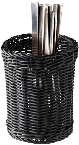 APS 40007 ECONOMIC Polypropylen Besteck Spender, Flechtwerk, Ø 12 x 15 cm, Schwarz