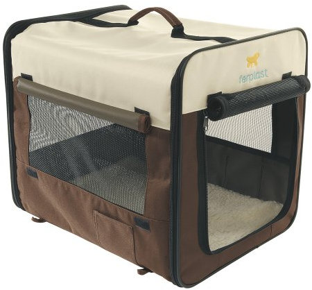 Ferplast Hunde Transportbox, Faltbare Hundehütte, wasserabweisend, tragbar, transportabel, Metallrahmen, Griffen, Taschen, Größe M, 60 x 42 x h 42 cm.