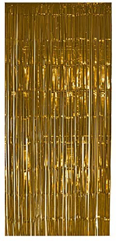 selbstklebender Lametta Vorhang in gold Größe 91 x 244 cm Perfekt als Party Deko Fenstervorhang Foto Hintergrund glitzer Vorhänge Metallfolie Goldfolie Streifenvorhang Fensterdekoration Tür Farbe Gold