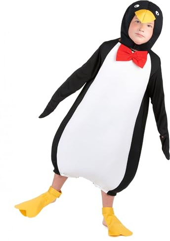 DEGUISE TOI - Déguisement pingouin humoristique enfant - Combinaison - Cagoule - 2 Sur-chaussures - M 7-9 ans (120-130 cm) - Multicolore - Déguisements enfants - 93,5% polyester, 6,5% élastane -