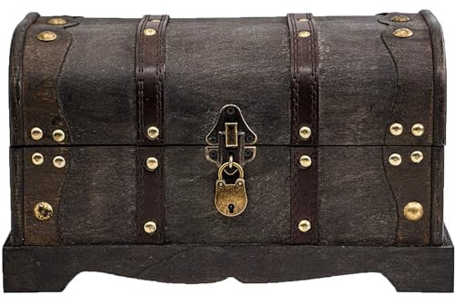 BRYNNBERG - Pirate Treasure Chest Storage Box - Columbus 31x18x18cm - Durable Wooden Treasure Chest with Lock - Unique Handmade Decorative Wood Storage Box - Vintage Wood Chest Box - The Best Gift