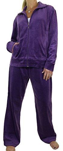 icecoolfashion Womens Plus Size Velour Tracksuit Set Zip Up Sweatshirt & Tie Bottoms Ladies Casual Sportswear Lounge Purple (7XL)
