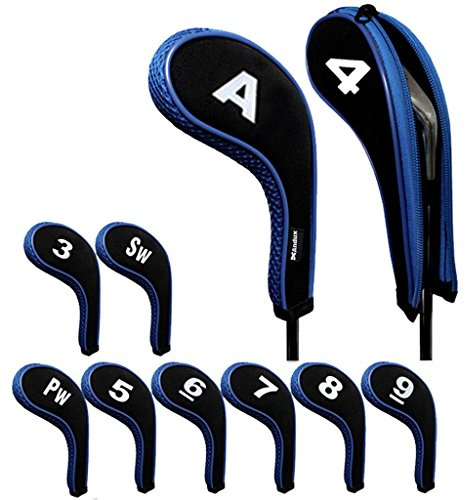 Andux Number Print Golf Iron Club Head Covers with Zipper RH 10pcs/set Black/blue