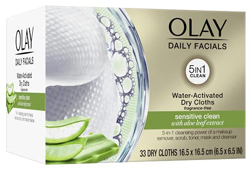 Makeup Remover Wipes by Olay Daily Facials Gentle Clean 5-in-1 Water Activated Cleansing Cloths, 33 Count Packaging May Vary