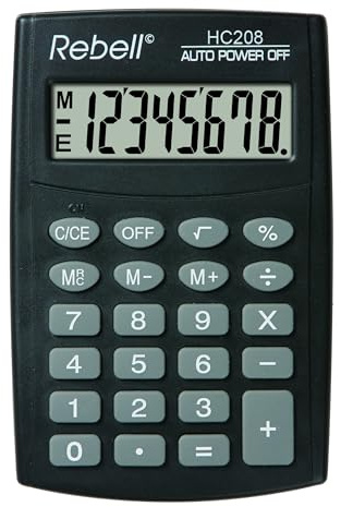 REBELL Calculatrice hc208 de re plus simple, affichage 8 chiffres écran LCD et triple fonction mémoire, Noir