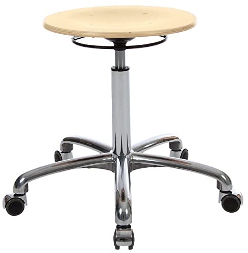 Sport-Tec Drehhocker Exklusiv mit Holz-Sitzfläche und Rollen, Rollhocker Arbeitshocker