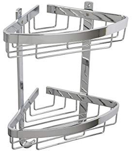 Croydex Large Corner Shower Caddy - Durable Aluminium Bathroom Shelves with Chrome Finish for Modern Bathrooms, 2-Tier Shower Corner Shelves with Hooks, Easy Installation, 5kg Load Capacity