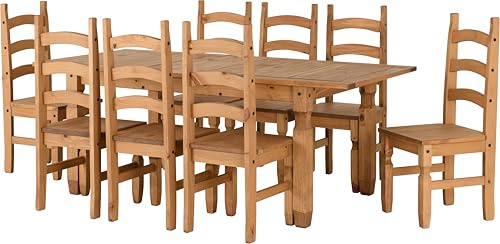 Seconique Corona Extending Dining Set with 8 Dining Chairs in Distressed Waxed Pine