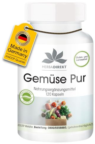 Extractos de Verduras + Alga Espirulina – Multivitamínico natural a base de extractos de verduras – 120 cápsulas | HERBADIREKT by Warnke Vitalstoffe - Calidad de farmacia alemana