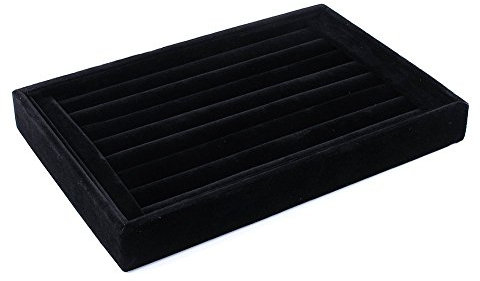 Yosoo Schmucktablett aus Samt, Präsentationstablett für Ausstellungen, Ablage für Ringe, Ohrringe, 23 x 15 cm, Schwarz