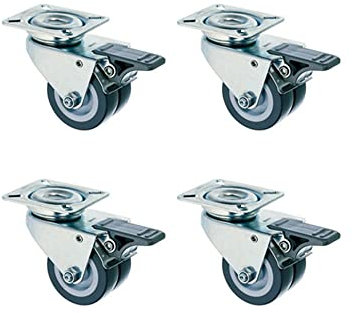MR. DEKO® Strandkorbrollen 4er-Set | Doppelrolle Ø52 mm mit Feststeller | 100 kg Belastbarkeit pro Doppelrolle | Kugelgelagerte Drehplatte 360° | Lenkrollen mit Kugellager und Feststellbremse
