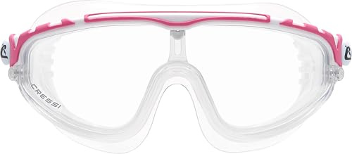 Cressi Skylight Goggles Clear/White Pink - Lunettes de Natation Snorkeling et Piscine pour Adultes, Vue à 180° Antibuée, 100% Anti UV, Transparente/Blanc Pink - Lentille Claire, Taille Unique
