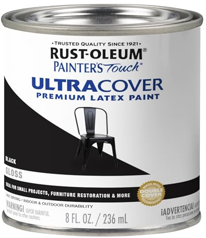 Rust-Oleum 1979730 Painter's Touch Latex Paint, Half Pint, Gloss Black 8 Fl Oz (Pack of 1)