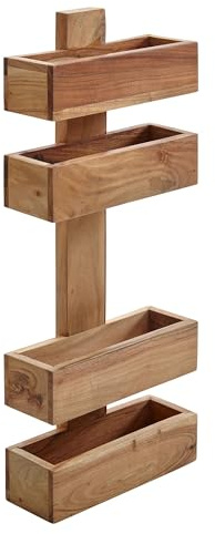 Wohnling Zeitungsständer Mumbai Massivholz Akazie 2 Ablagefächer Zeitschriften-Ständer Design Prospekt-Halter Landhausstil