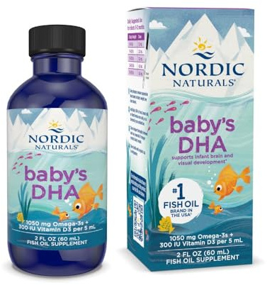 Nordic Naturals Baby’s DHA, Unflavored - 2 oz - 1050 mg Omega-3 + 300 IU Vitamin D3 - Supports Brain, Vision & Nervous System Development in Babies - Non-GMO - Servings May Vary