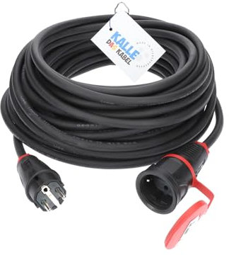 Gummi Verlängerungskabel H07RN-F 3G 2,5 mm² 25 Meter 230 V 16 A Schuko-Stecker/Kupplung Baustelle Werkstatt Außenbereich Innenbereich Gewerbe Gummischlauchleitung schwarz