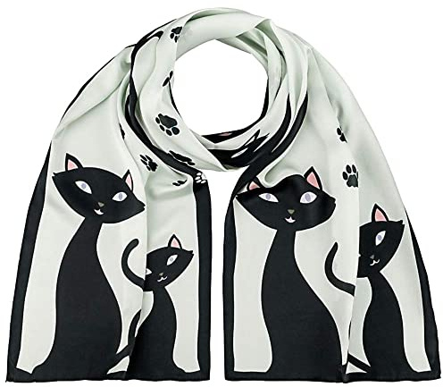 VON LILIENFELD® Foulard Soie Chat Noir Femme Motif Écharpe Cache-Nez Floral