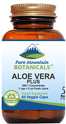Pure Mountain Botanicals Aloe Vera Plus Capsules. 200:1 Extract. Kosher Organic Dried Aloe Vera Gel, Marshmallow Root, Slippery Elm