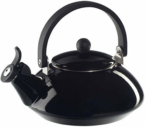 Le Creuset Zen Stove-Top Kettle with Whistle, Suitable for All Hob Types Including Induction, Enamelled Steel, Capacity: 1.5 L, Shiny Black, 92009600140000