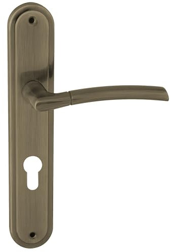 domino Presto M3 PZ-Profilzylinder 72 - Juego de manillas para puertas de habitaciones, placa larga, juego de picaportes para puerta, color: marrón/grafiatto/material: aluminio