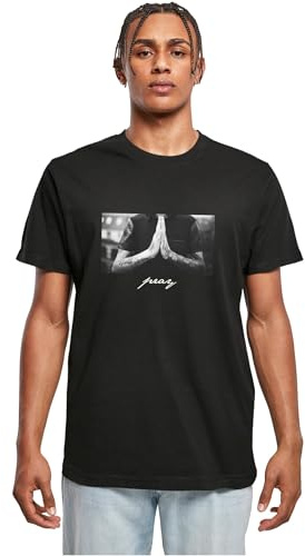 Mister Tee Camiseta Pray de Mangas Cortas para Hombre con Estampado Frontal, Moda Urbana Callera, en Algodón, Distintos Colores, Tallas XS-5XL