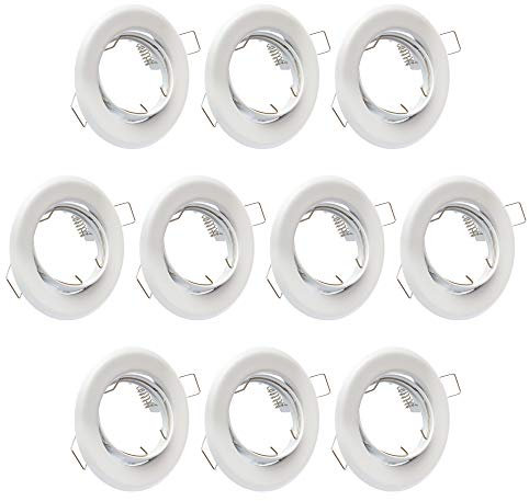Lu-MI Set 10 faretti led da incasso per cartongesso GU10-10 pezzi cornice di montaggio in ottico bianco incl. attacco GU10 per lampade a led o alogene, orientabile a 30°, rotante, tondo