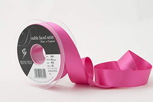 Berisfords Double FACE Poly Satin Ribbon, Fuchsia, 25 mm